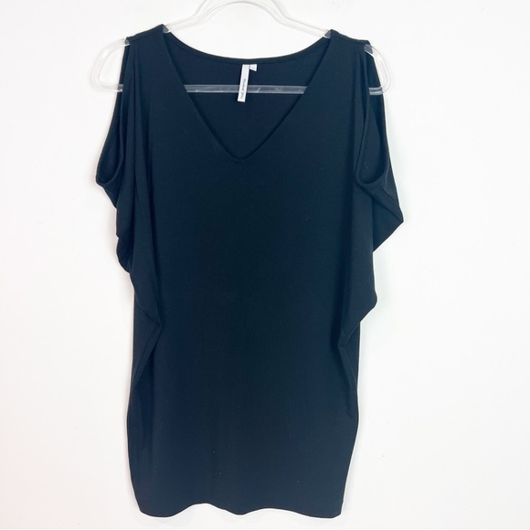 MICHAEL STARS BLACK COLD SHOULDER DRAPE V-NECK DRESS WOMENS SZ XS - Picture 4 of 4